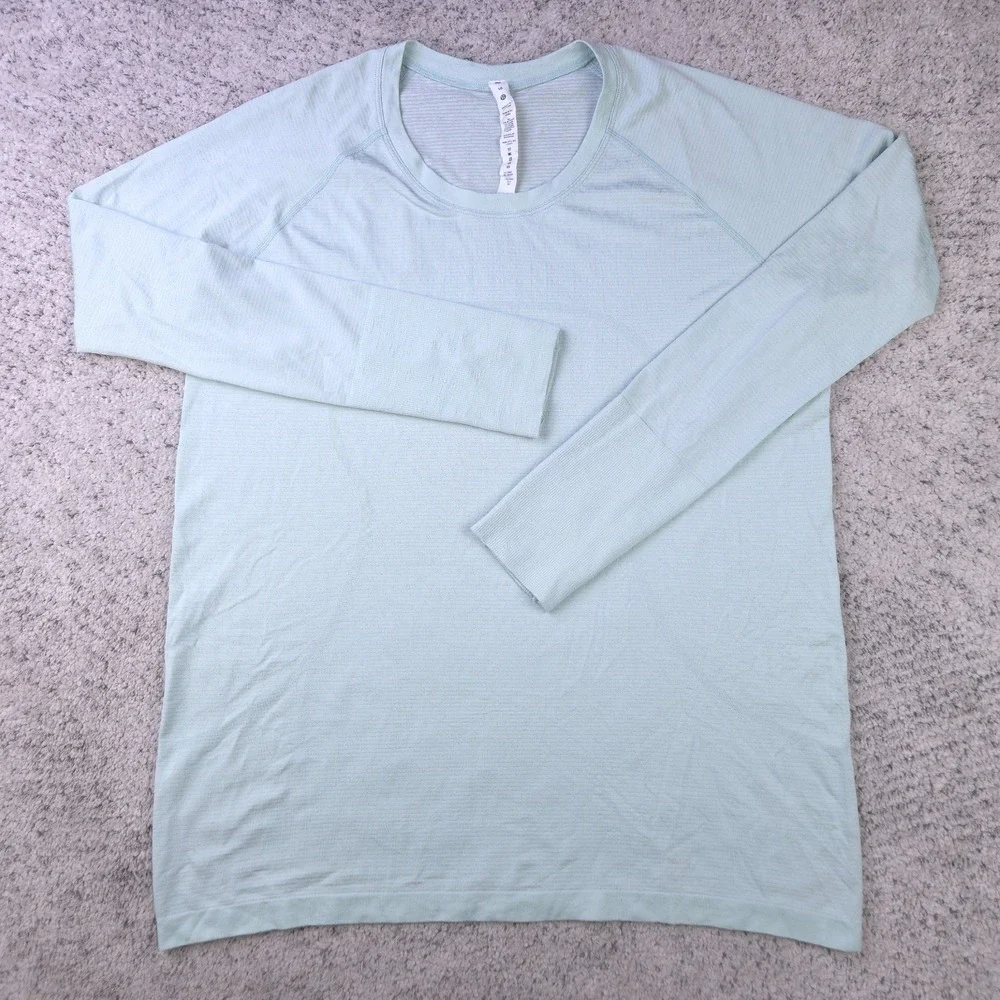 Lululemon Yoga Top Womens 16 Shirt Tee Crew Neck Long Sleeve Thumb Loops Mint